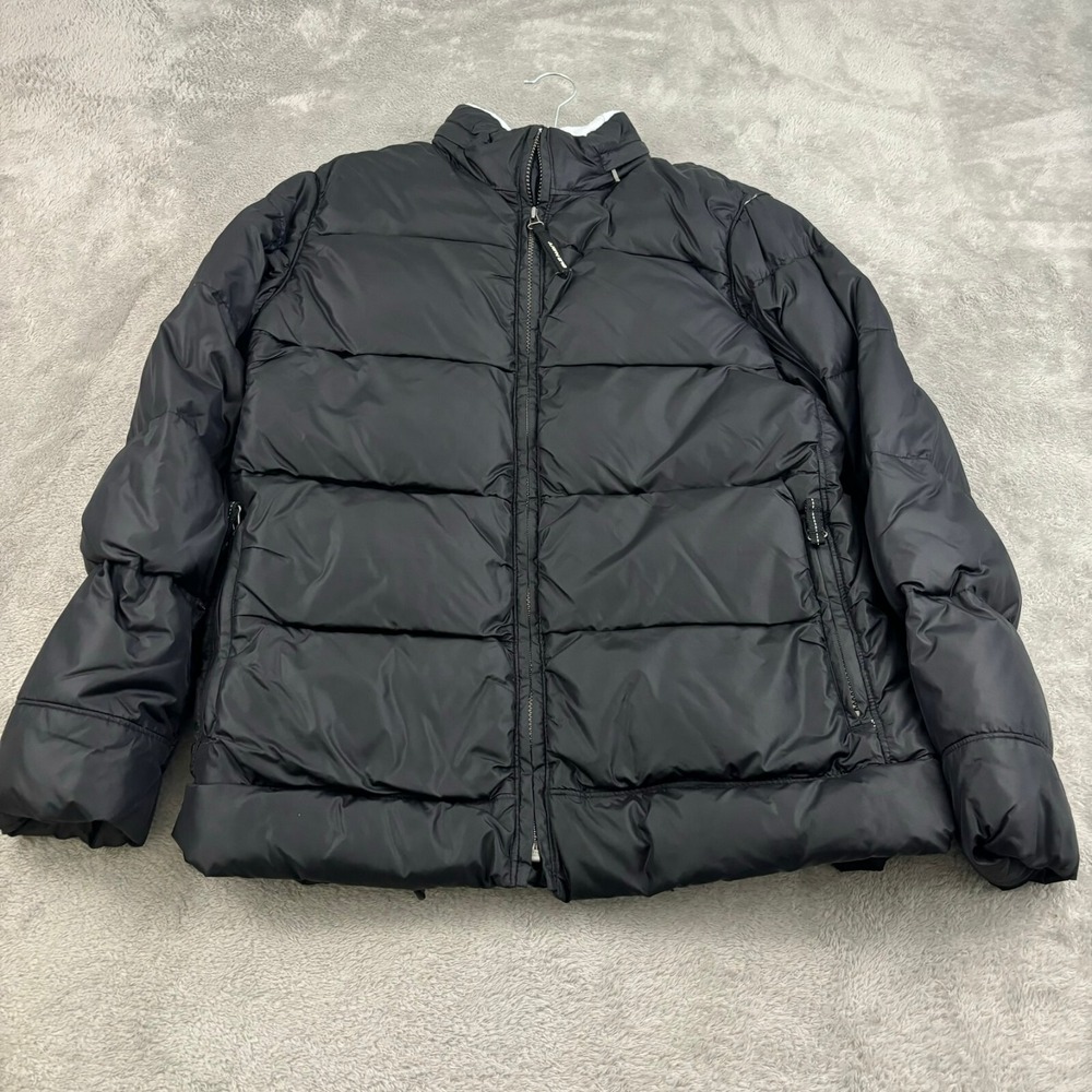 Vtg Old Navy Down Puffer Jacket Womens M Black Packable Hood Fleece Gorpcore Y2K
